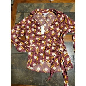 NWT Cupcakes and Cashmere Groovy Hippie Chic Tie Wrap Long Sleeve Top size XS